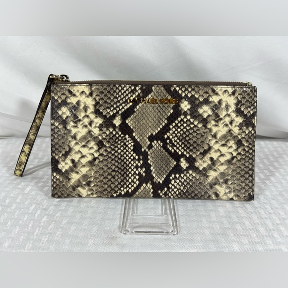 MICHAEL Michael Kors Handbags - 2074: Michael Michael Kors Snakeskin Print Zip Wristlet Clutch